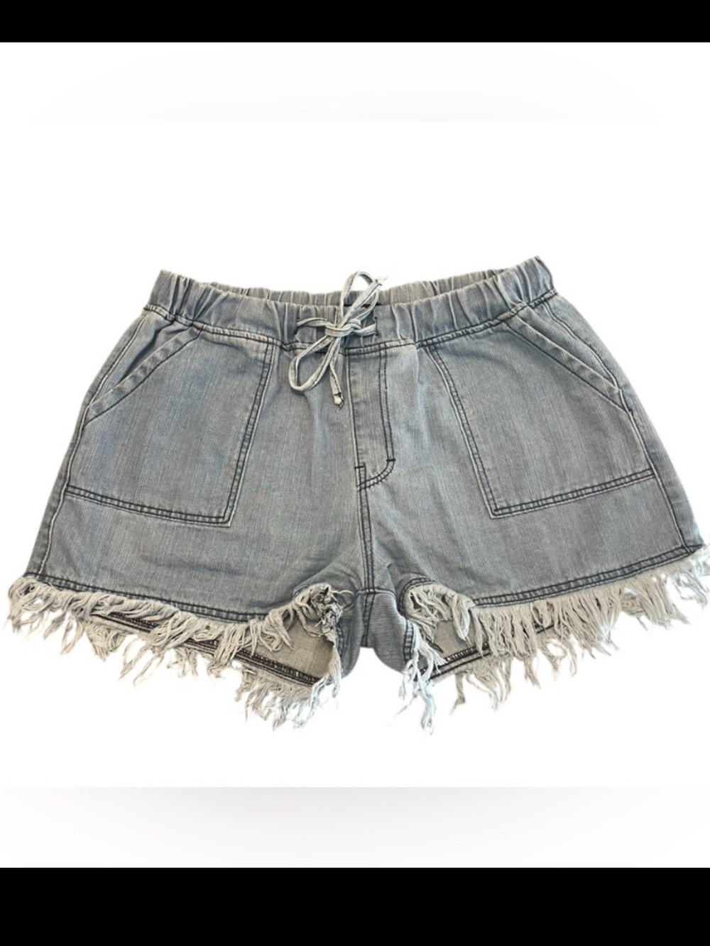 Y4- DT Jeans 2XL Frayed Hem Drawstring Denim Shorts - Gray